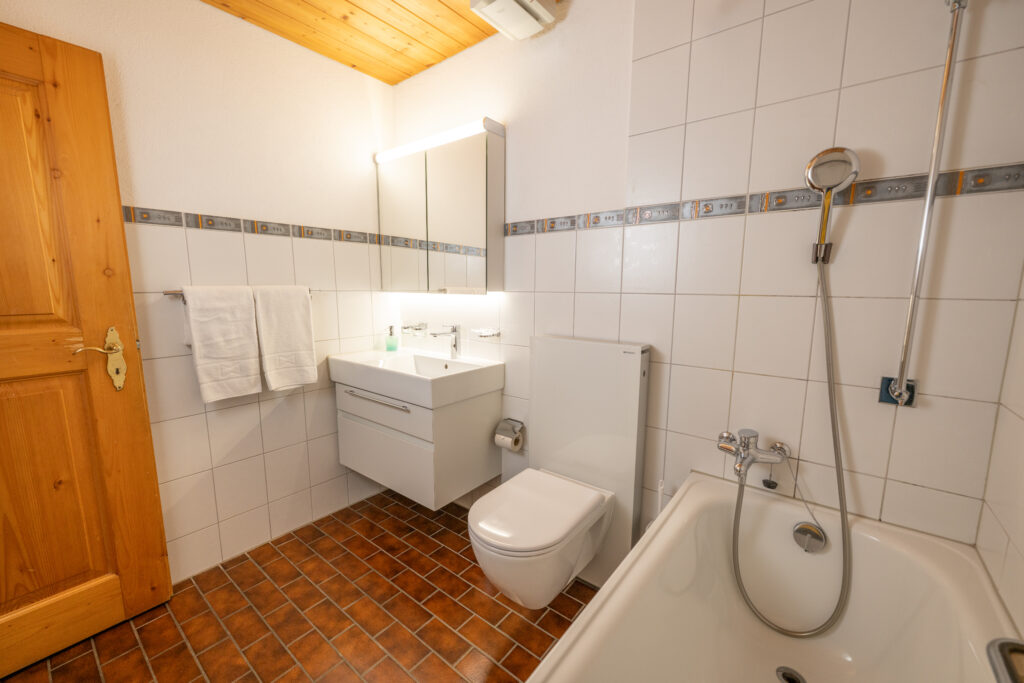 Badezimmer der Wohnung Camartin in der Casa Panorama in Breil/Brigels